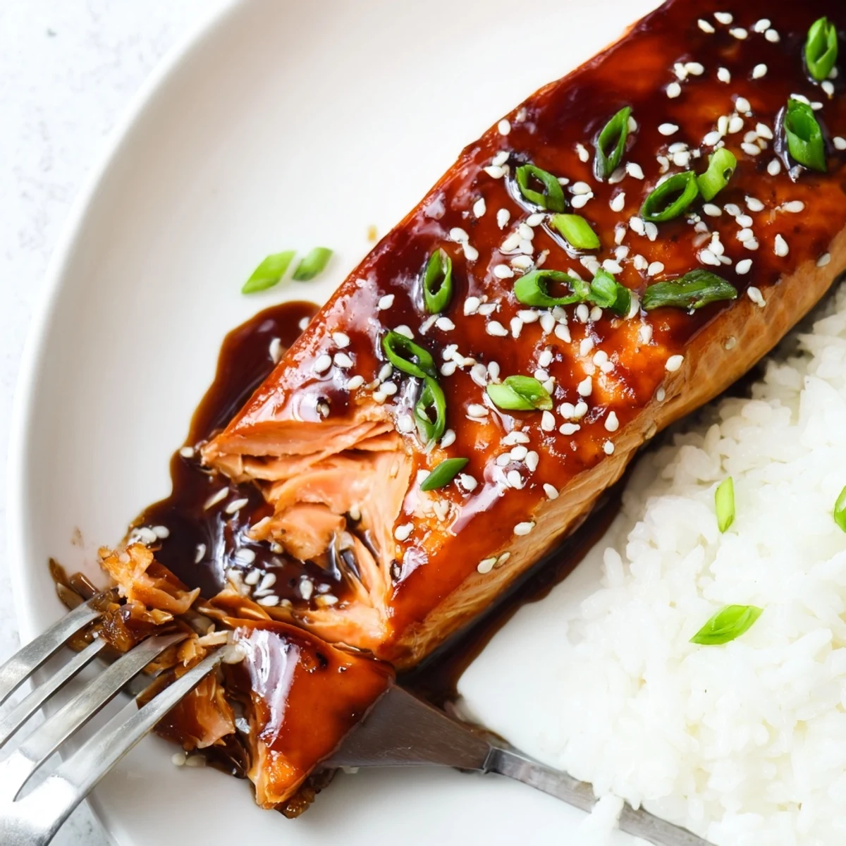 Gluten Free Teriyaki Salmon Recipe oven-roasted fillet glazed, sesame-sprinkled, fork-flaky