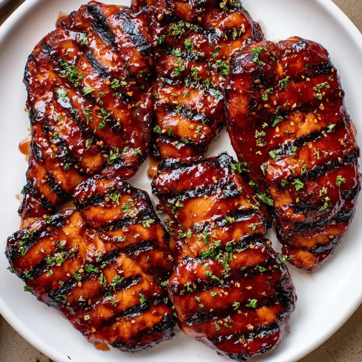Smoky grilled Coca Cola glazed chicken breast sliced open showing tender meat and glossy sauce