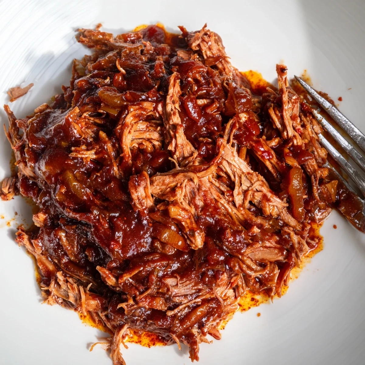 Slow Cooker BBQ Pulled Beef piled high on a toasted bun with creamy coleslaw