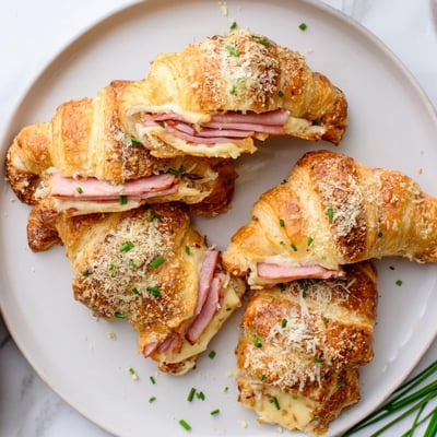 Stuffed Croissants sit beside a green salad for a hearty American brunch plate.
