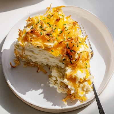 Cheesy Onion Mashed Potato Casserole
